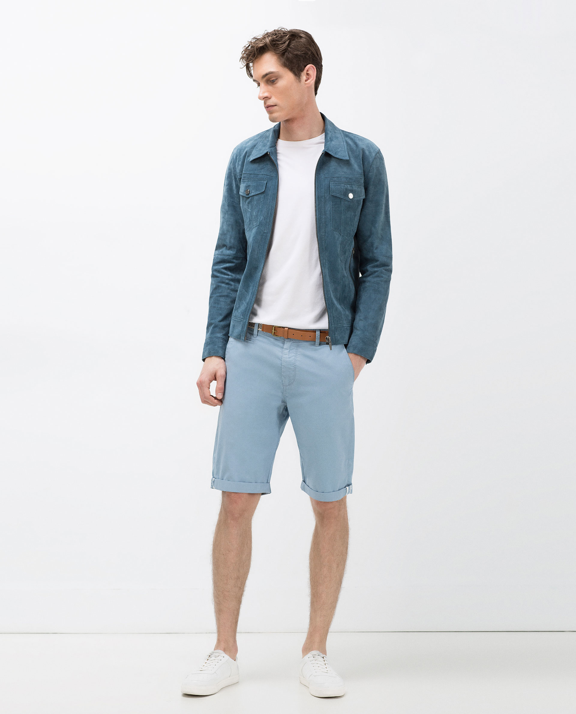 Zara bluish cotton bermuda shorts product 1 015155188 normal